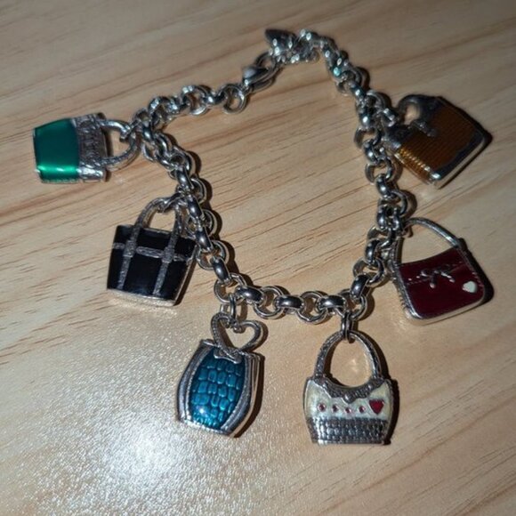 Brighton Jewelry - Brighton Vintage Handbag Purse Enamel Colorful Logo Chain Charm Bracelet Jewelry